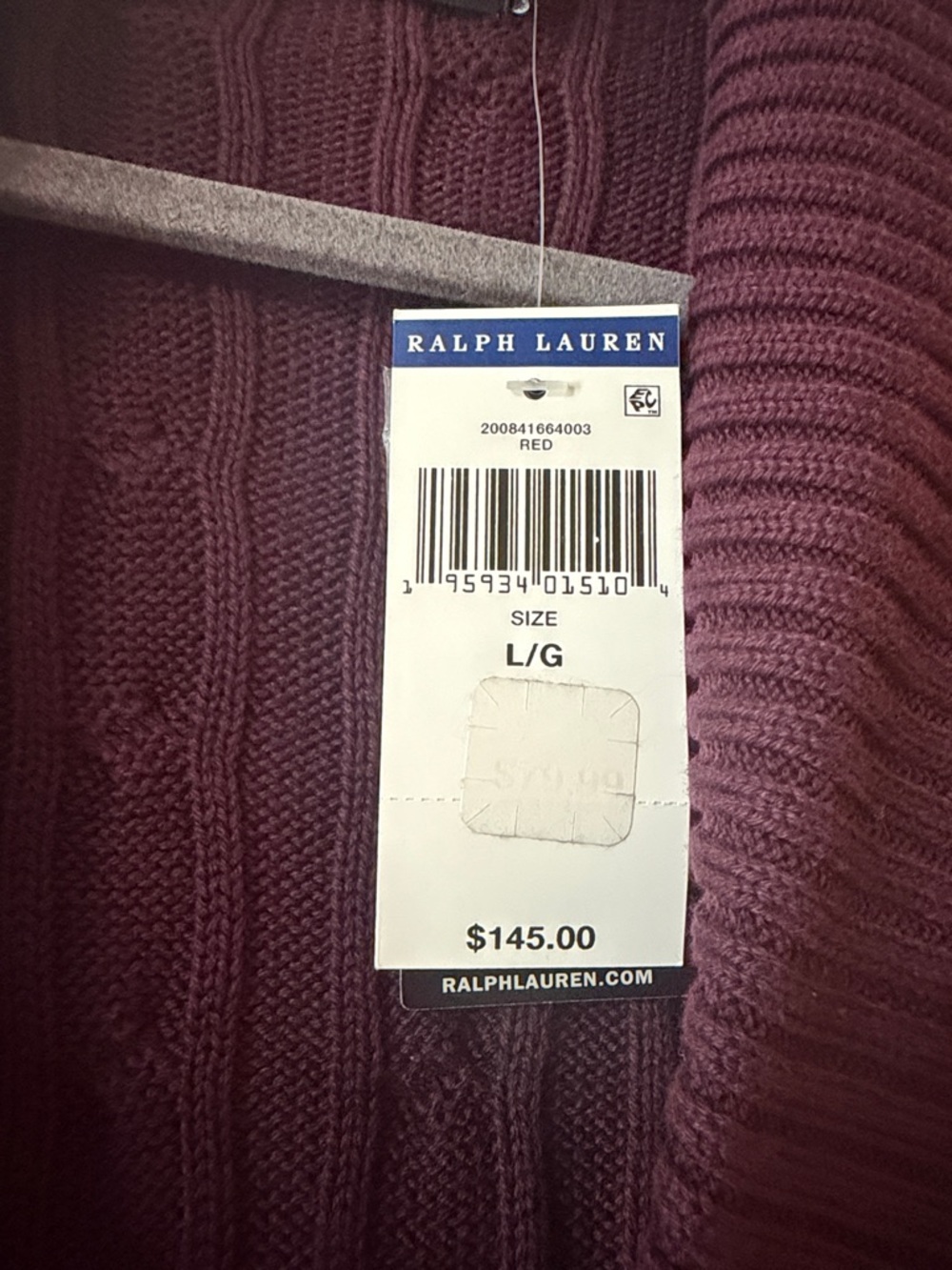 Ralph Lauren Cable Knit Shawl Collar Sweater in Deep Plum- like wine - Picture 3 of 8
